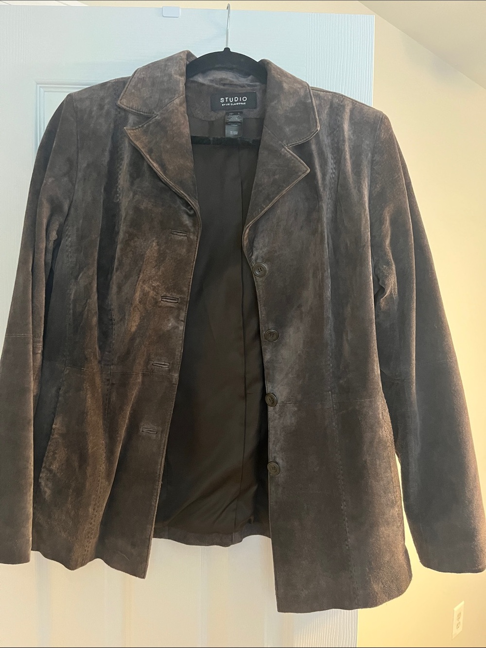 Liz Claiborne Studio Taupe Brown Suede Button-Front Jacket